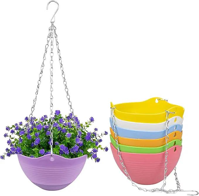 Foraineam Set of 7 Colors Self-Watering Hanging Planter Indoor Outdoor Garden Flower Plant Pot Container with Drainer and Hanging Chain by GreenHaven Gardens
