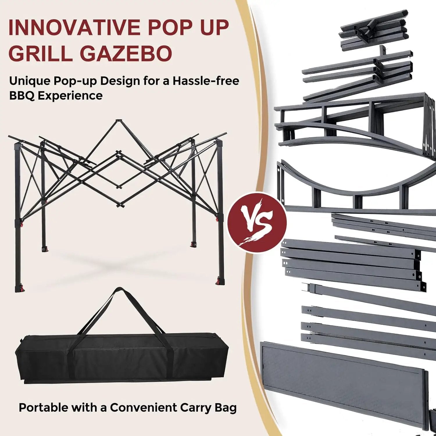 Outdoor Pop up Barbeque Grill Gazebo 8x5 with Carry Bag, Portable BBQ Canopy Tent with Handy Wired Shelf, Red by GreenHaven Gardens