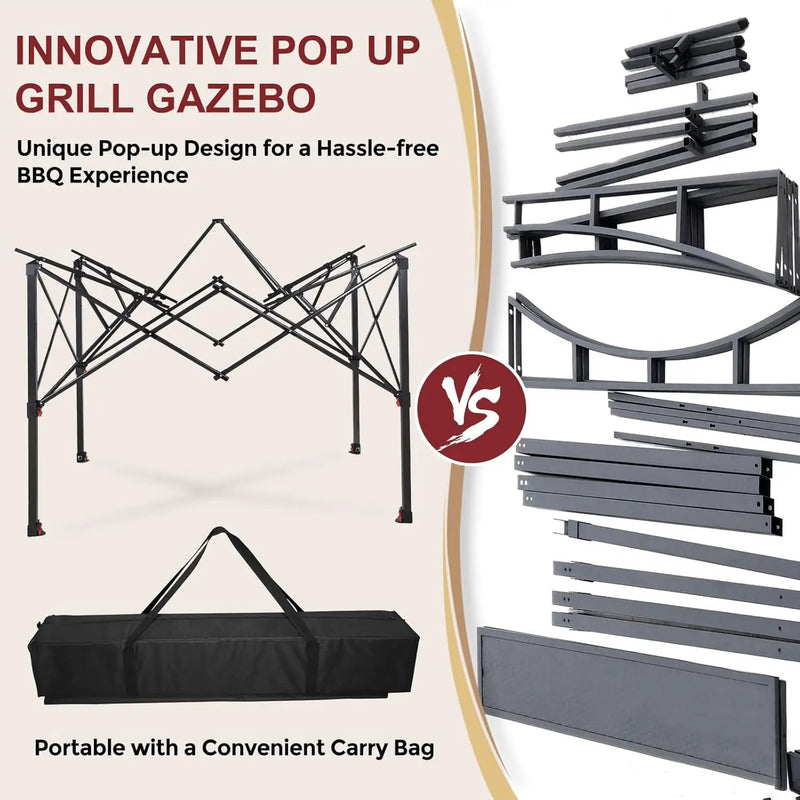 Outdoor Pop up Barbeque Grill Gazebo 8x5 with Carry Bag, Portable BBQ Canopy Tent with Handy Wired Shelf, Red by GreenHaven Gardens