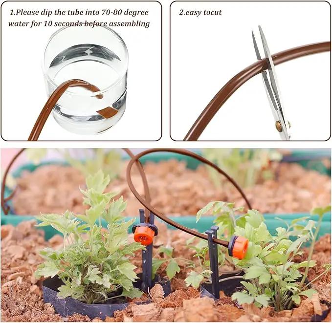 Treela 328 ft Drip Irrigation Hose 1/4 Inch Blank Distribution Tubing Drip Irrigation Tubing Water Hose for Garden Flower Bed Greenhouse Flower Patio Lawn (Brown) by GreenHaven Gardens