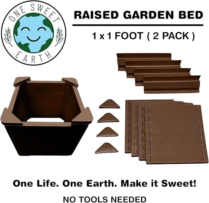 Raised Garden Bed - 1x1 ft Planter Box - Brown HDPE - No Tools Needed - DIY Kit for Urban Gardening, Flowers, Herbs & Vegetables - Made in The USA - 2 Pack by GreenHaven Gardens