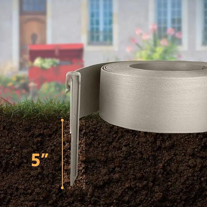 Landscape Edging Kit, Include 4 Inch High 40 Feet Length Terrace Board, 20 Durable Spikes, Edging Pruning Shear, Rubber Mallet Hammer, Gray by GreenHaven Gardens