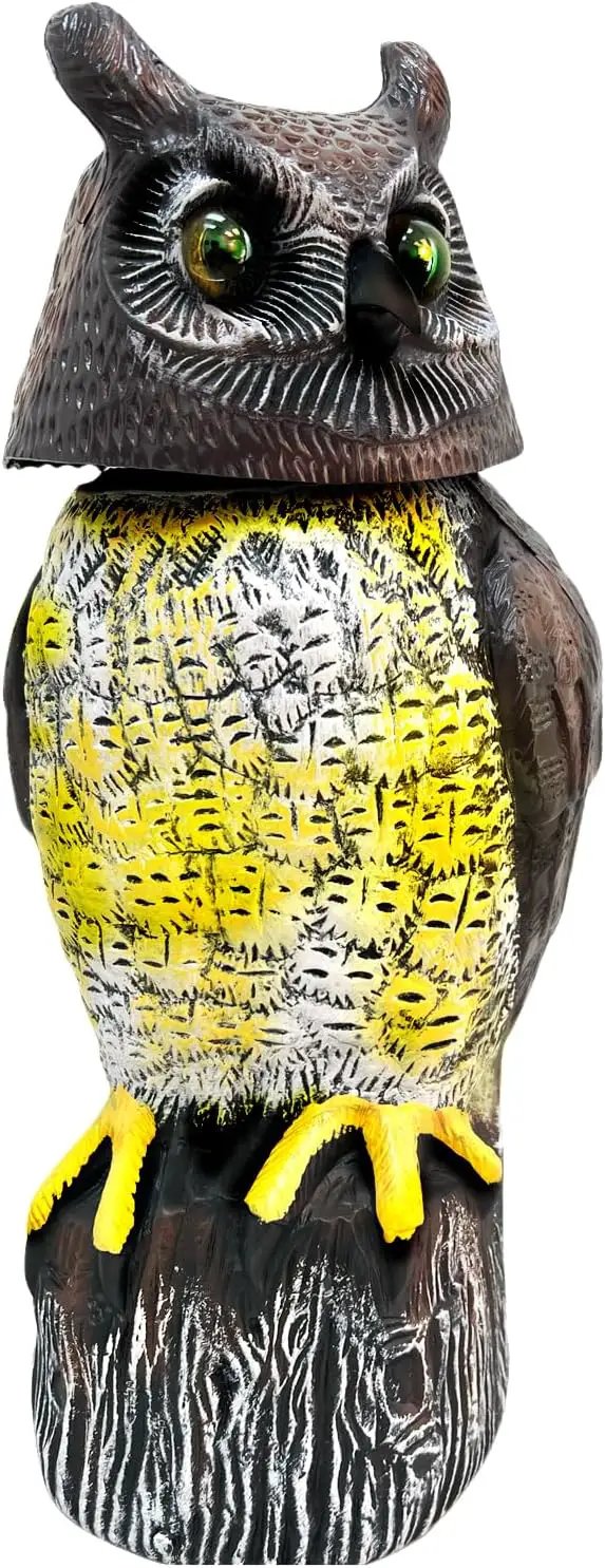 GIFTEXPRESS Owl Scarecrow Decoy - 17" Tall Solar Powered Rotating Head, Sound & LED Lights Pest Deterrent - Motion Sensing Bird & Rodent Repellent Statue - Outdoor Fake Scare Crow for Yard & Gardens by GreenHaven Gardens