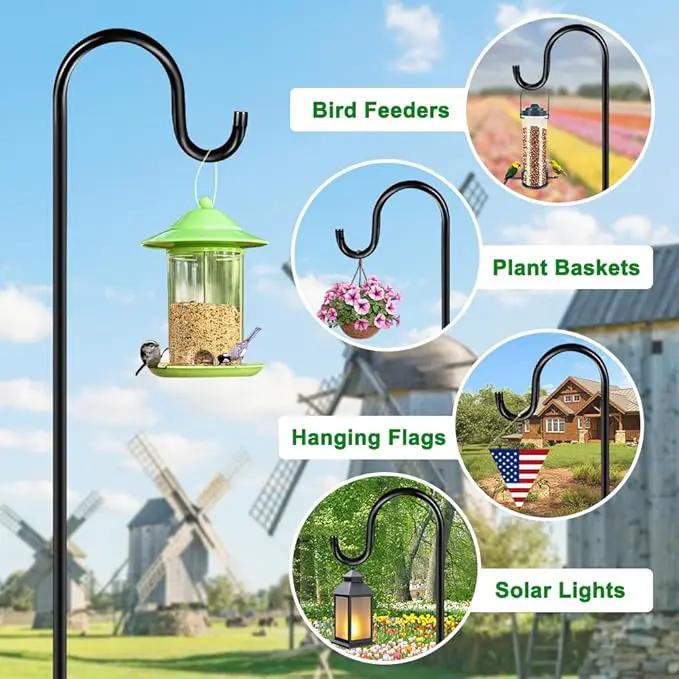 60" Shephards Hook for Outdoor, Heavy Duty Bird Feeder Pole with 7 Base Prongs, Adjustable Shepherds Hook for Hanging Bird Feeder, Solar Light Lanterns, Garden Plant Hanger Stands,2 Packs by GreenHaven Gardens