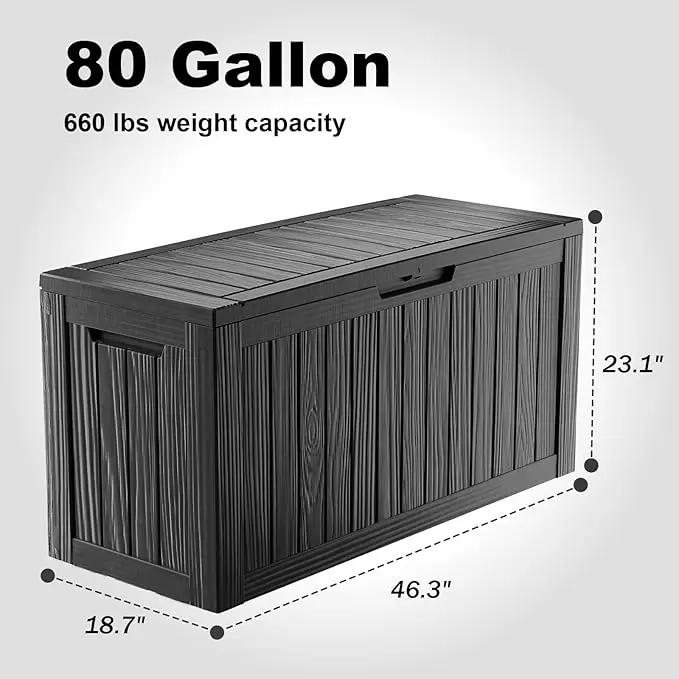 80 Gallon Outdoor Storage Box – Waterproof Deck Box for Garden & Patio,Black by GreenHaven Gardens