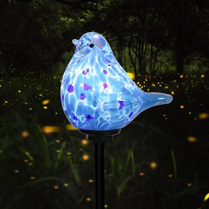 Afirst Decorative Solar Lights Outdoor Solar Bluebird Stake Lights Hand Blown Glass Decorative Garden Pathway Lights Outdoor Waterproof Glass Stakes by GreenHaven Gardens