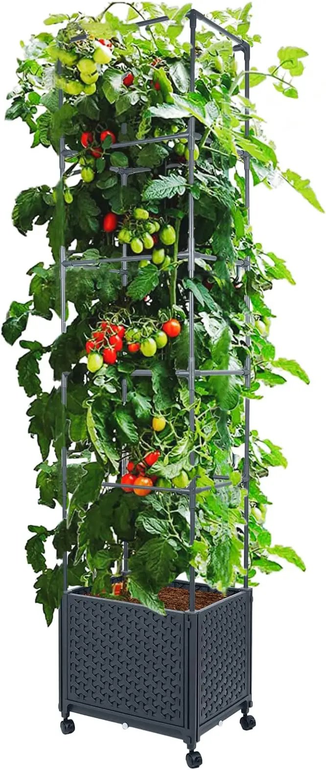 LINEX Raised Garden Bed Planter Box with Trellis, 67.6” Tomato Planters for Climbing Plants Vegetable Vine Flowers Outdoor Patio, Tomatoes Cage w/Self-Watering & Wheels by GreenHaven Gardens
