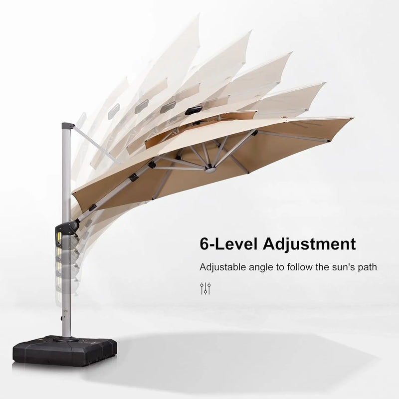 PURPLE LEAF 10ft Patio Umbrella With Base Solar powered LED Cantilever Umbrella with LED lights Windproof Outdoor Offset Umbrella for Garden Deck Pool Patio, Beige by GreenHaven Gardens