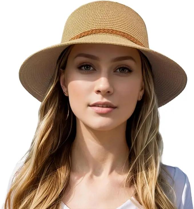 Beach Sun Straw Hats for Women, Summer Sun Protection Foldable Packable Wide Brim Hat by GreenHaven Gardens