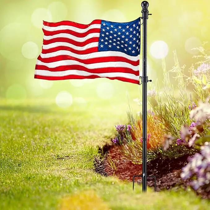 Black Flag Poles for Outside House inground - 8.5FT Metal Outdoor Yard House in Ground Flag Pole Holder for Porch with 2 Pronges Base - 3x5FT American Flag with Pole for House by GreenHaven Gardens