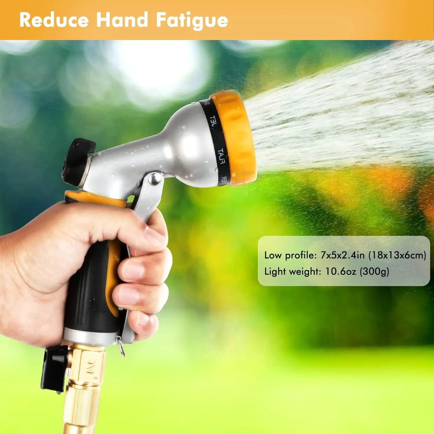 RESTMO Garden Hose Nozzle, Heavy Duty Metal Water Hose Nozzle with 7 Adjustable Spray Patterns, High Pressure Hand Sprayer with Flow Control, Best for Watering Plant & Lawn, Washing Car & Pet, Yellow by GreenHaven Gardens