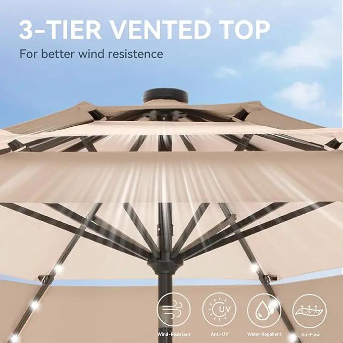 GREEN PARTY 10ft Outdoor Patio Umbrella, Auto-Tilt Market Table Umbrellas with Crank, 8 Sturdy Ribs & 1.5" Pole UV Protection for Garden Deck Backyard Pool by GreenHaven Gardens
