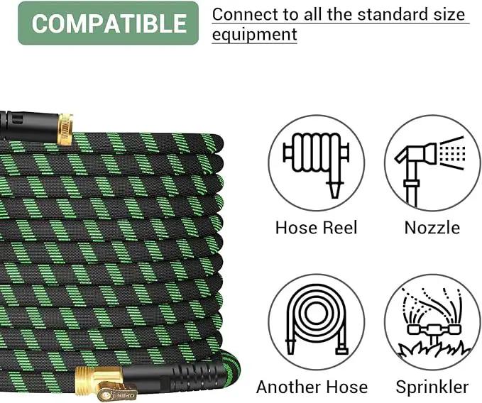 Non-Expanding Garden Hose 100Ft, Flexible Kink Free Water Hose with 10 Watering Spray Nozzle, Lightweight Hose Pipe, Leak-Proof, Durable, 3/4" Metal Alloy Connector, Portable Storage Strap by GreenHaven Gardens