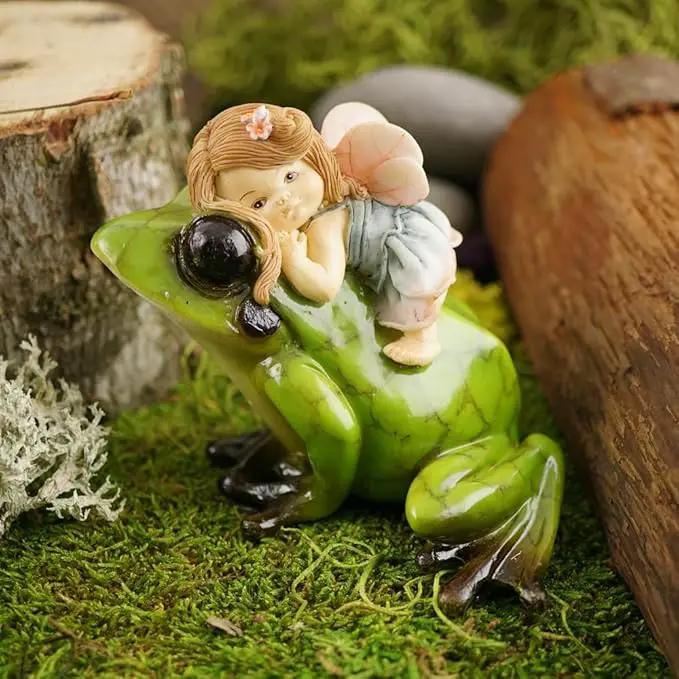 Top Collection Miniature Fairy Garden and Terrarium Statue, Little Fairy Riding Frog by GreenHaven Gardens