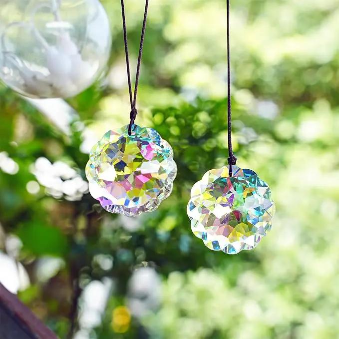 HDCRYSTALGIFTS Set 2 AB Color Crystal Suncatcher Datura Shaped Pendant Rainbow Feng Shui Hanging Prism (45mm) by GreenHaven Gardens
