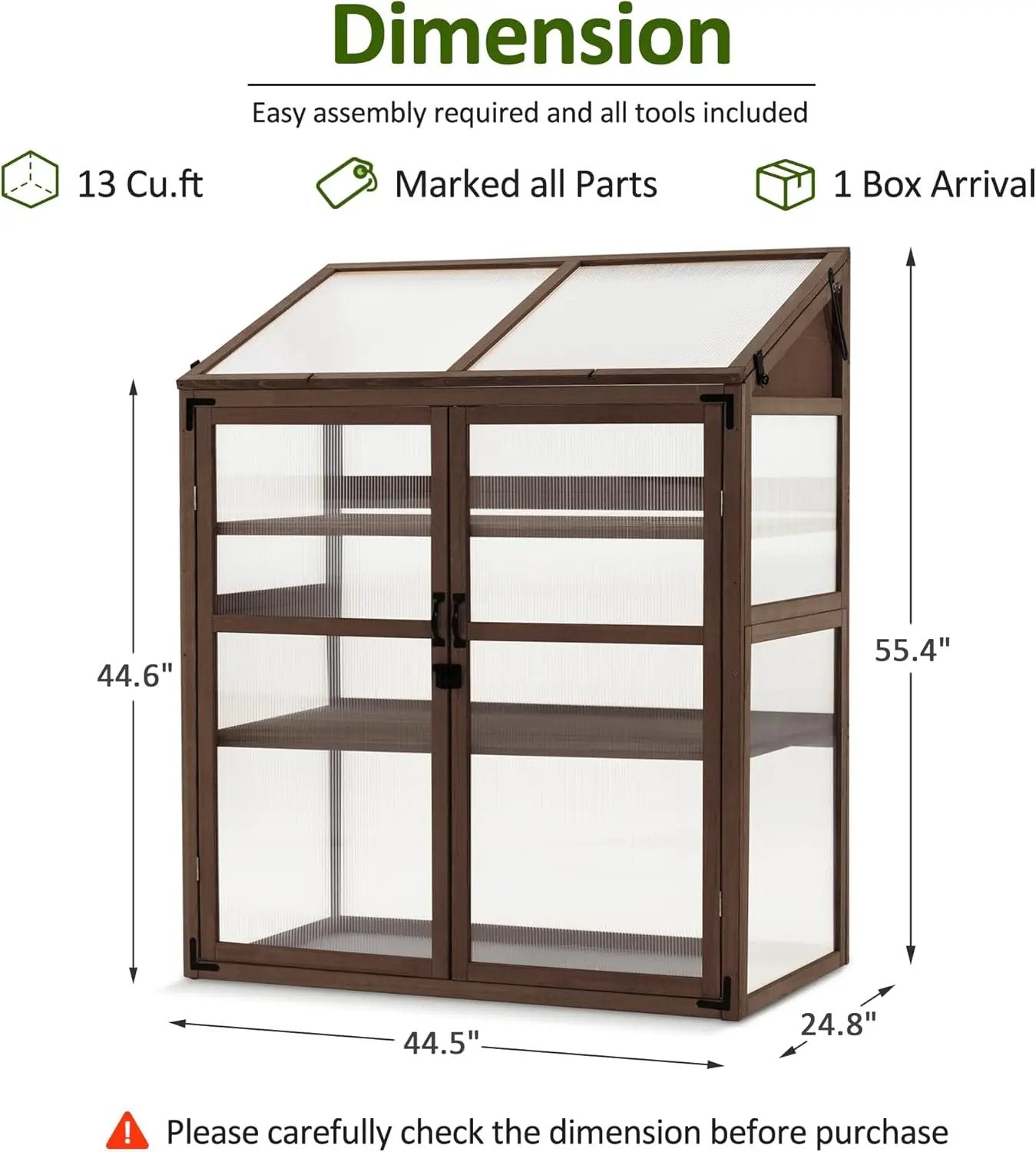 Macrout Cold Frame Greenhouse, Large Wooden Greenhouse Cabinet, Garden Cold Frame with Adjustable Shelves for Outdoor Indoor Use, 1344 (Brown) by GreenHaven Gardens