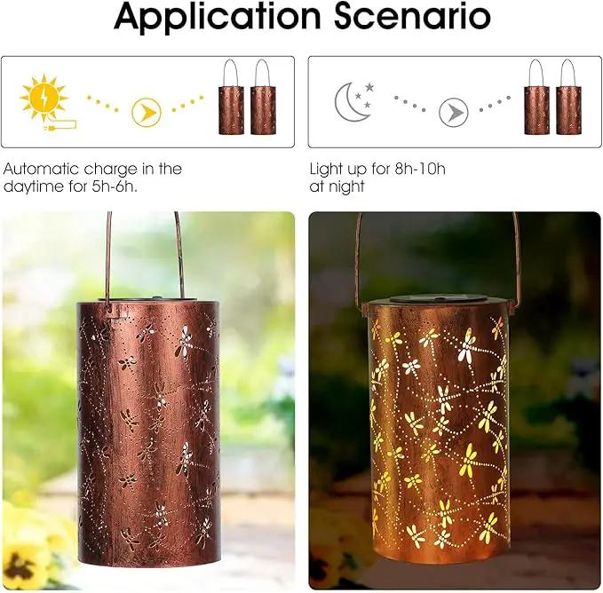 2 Pack Solar Lanterns Outdoor Hanging Lantern Lights, Dragonfly Hollowed-Out Metal Decor Lantern, Waterproof LED Decorative Garden Light - Delicate Garden Decoration for Patio, Yard by GreenHaven Gardens