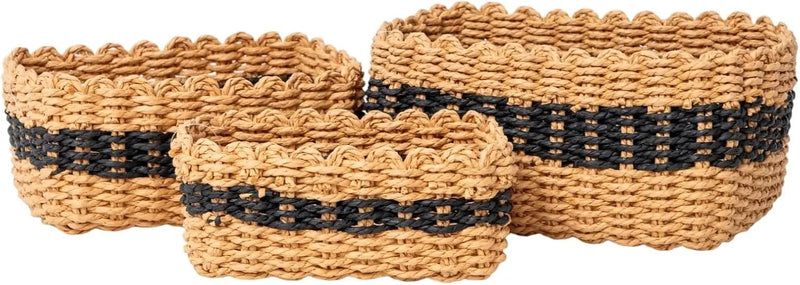Small baskets for Organizing,Cute woven Storage basket with recycled paper rope for Shelves Bathroom,Little decorative basket,Set of 3 (Desert&Black) by GreenHaven Gardens