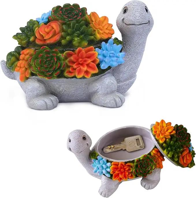 Outdoor Turtle Key Hider Statue - Cute Succulent Turtle Hide a Key Outdoor Decorative - Small Gift Box for Women, Home Decor & Turtle Gifts (Turtle) by GreenHaven Gardens