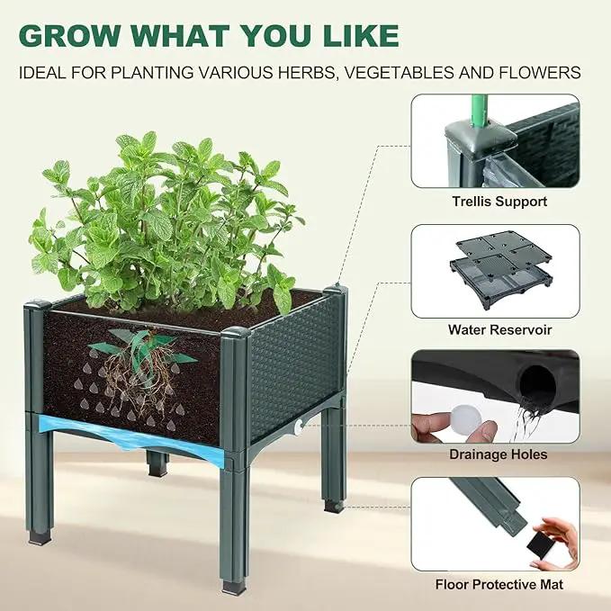 Emalie Raised Garden Beds Elevated Plastic Planter Box with Drainage Plugs Perfect for Vegetables Flowers Herbs Growing Outdoor, 31.5" Lx15.7 Wx16.5 H Grey by GreenHaven Gardens