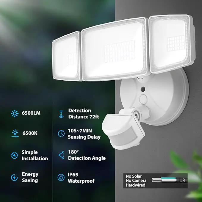 Onforu 3 Pack 65W LED Motion Sensor Outdoor Lights, Security Light Motion Outdoor Flood Light Fixture Detection Detector, 3 Adjustable Heads 6500LM 6500K IP65 Waterproof Exterior Garage Yard (White) by GreenHaven Gardens