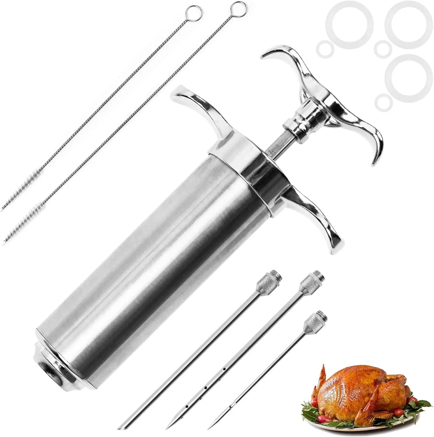 Meat Injector Syringe Kit, Flavor Injector with 3 Marinade Needles, Stainless Steel Kitchen Food Injection Syringe for Turkey Cooking by GreenHaven Gardens
