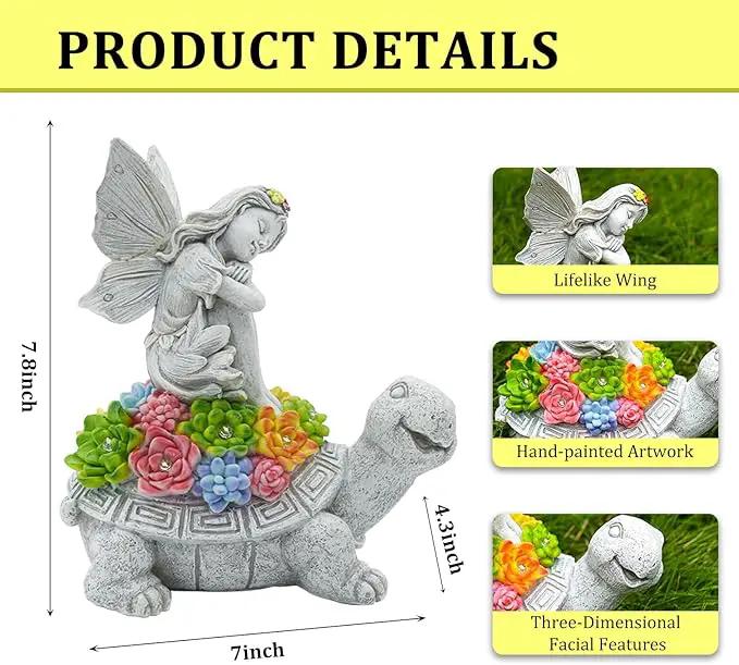 Choies Solar Angel Garden Statue Outdoor,Little Angel Sitting on Turtle Garden Sculpture for Outside,Angels Figurines Gifts for Women,Mom,Angel Outdoor Decoration for Home,Garden,Patio,Yard by GreenHaven Gardens