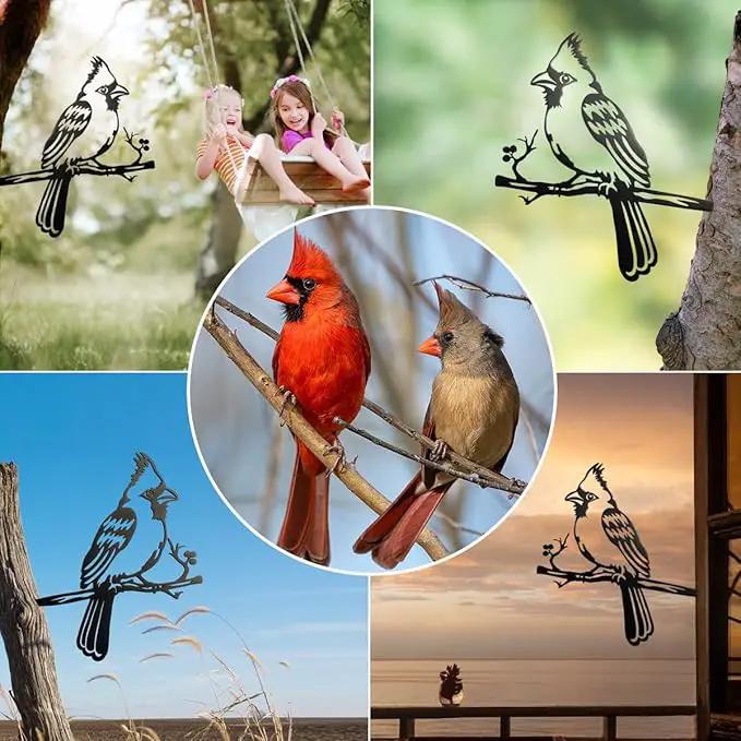 Metal Bird Christmas Cardinal Garden Decor，Tree Decor Outdoor Metal Wall Art Large，Cardinal Gifts Figurine Unique Yard Art，Garden Silhouette ，Garden Sculptures and Yard Art by GreenHaven Gardens