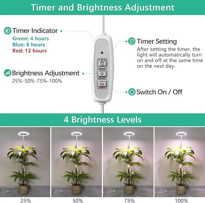 LORDEM Full Spectrum LED Grow Light, 72 LEDs, 4 Brightness Settings, Auto On/Off Timer, Height Adjustable, Ideal for Indoor Plants by GreenHaven Gardens