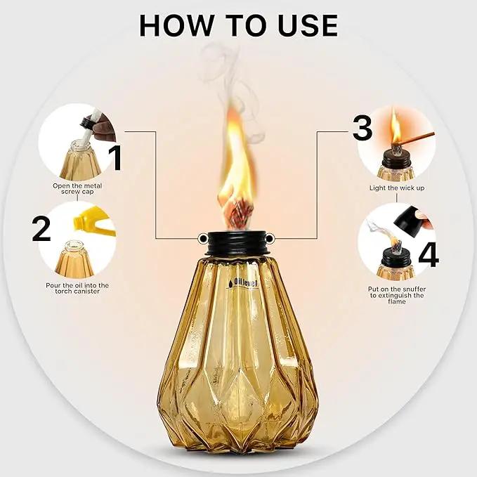 Deco Window Pack of 3 Table Torch for Indoor Outdoor Citronella Oil Tabletop Glass Lamp Landscape Yellow Lantern with Fiberglass Wick & Cap for Garden Patio Yard Party Decor Light by GreenHaven Gardens