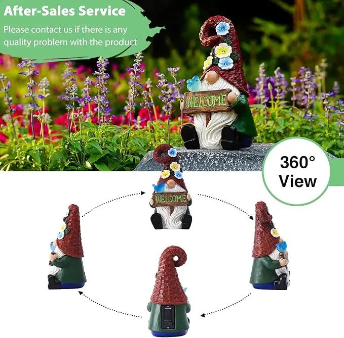 Goodeco Sitting Gnome with Welcome Sign - Garden Gnomes Outdoor with Solar Bird & LED Lights, Ideal Gifts for Mom or Women, Housewarming Gnome Decorations by GreenHaven Gardens