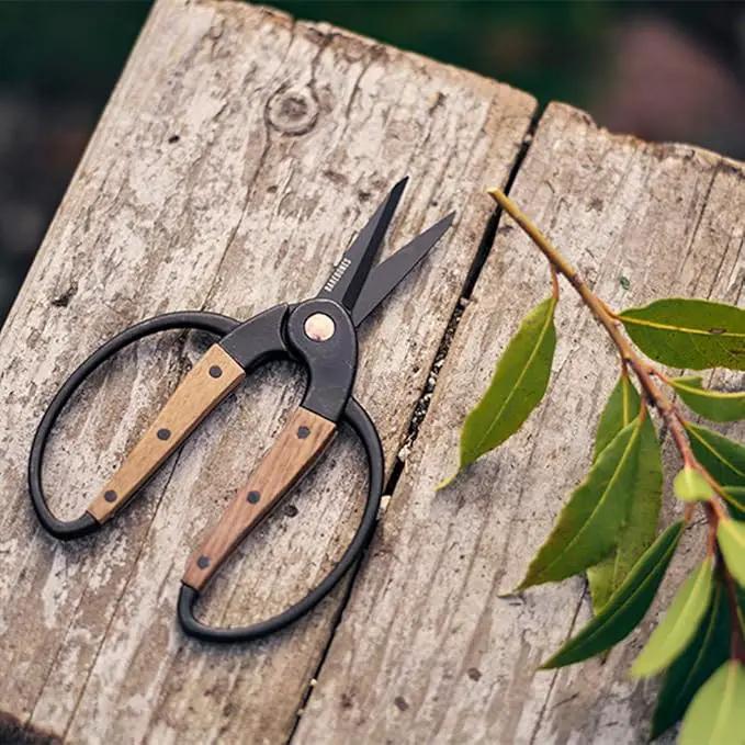 Barebones Garden Scissors - Walnut Scissors - Garden Supplies and Indoor Plant Accessories - Plant Shears with Wide Handles - Comfortable Fit Trimming Shears (Small) by GreenHaven Gardens