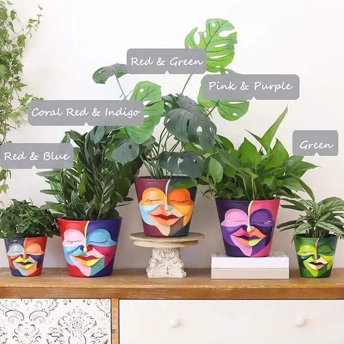 GUGUGO Face Planters Pots with Drainage, Abstract Gardening Pots for Indoor Plants, Unique Funny Small Succulent Pot for Plant Lover Gifts (Rainbow Colors - Mainly Green, 5.5Inch) by GreenHaven Gardens