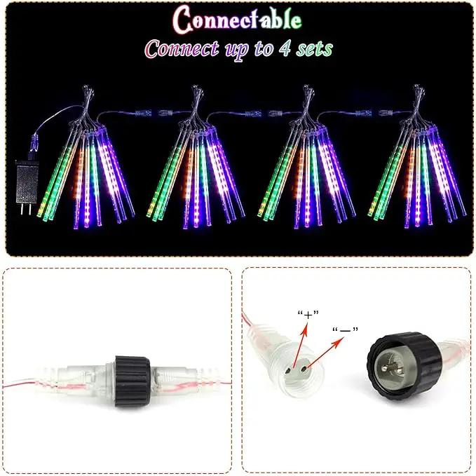 Outdoor Halloween Lights, 2-Pack Meteor Shower Lights Outdoor Waterproof, Total 432 LED 18 Tubes Snow Cascading String Lights Plug in for Party Garden Halloween Decorations (Orange Purple and Green) by GreenHaven Gardens