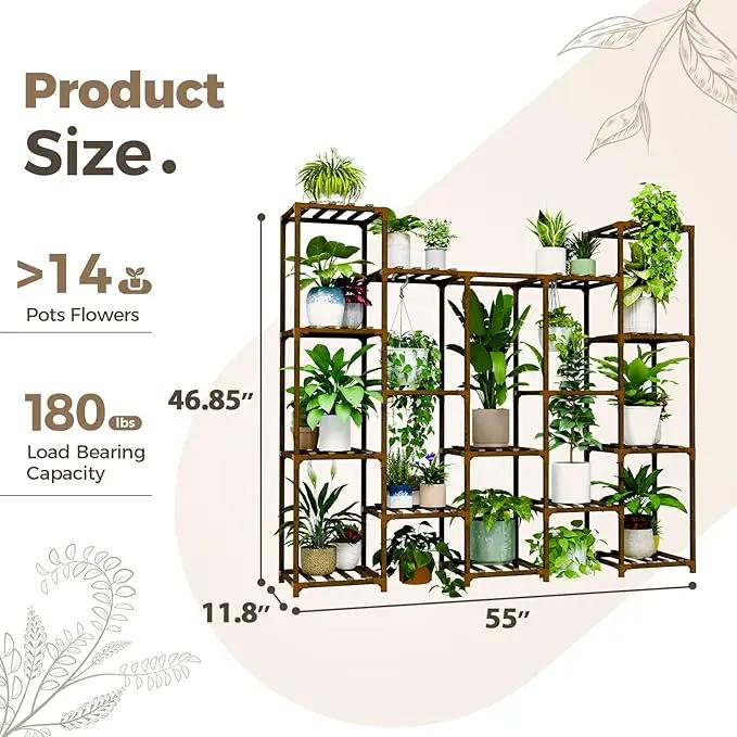 Bamworld Large Hanging Plant Stand Indoor Tall Plant Shelf Outdoor 14 Pots Large Plant Rack for Living Room Patio, Balcony and Garden by GreenHaven Gardens