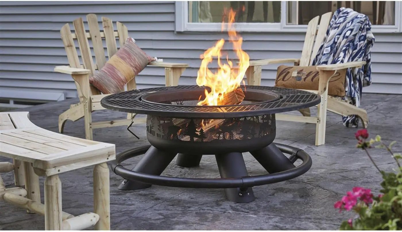 Castlecreek 47" Fire Pit BBQ Grill Outdoor Wood Burning Steel Log Firepit for Camping, Grilling, Smores, Yard, Cooking Outside, Barbecue, Bonfire Wilderness by GreenHaven Gardens