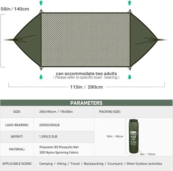 ETROL Camping Hammock with Mosquito Net,3 in 1 Function Parachute Portable Hammock,Double & Single Hammocks Tent for Travel Outdoor Indoor Hiking Patio - with Tree Straps,Carabiners,Aluminium Poles by GreenHaven Gardens