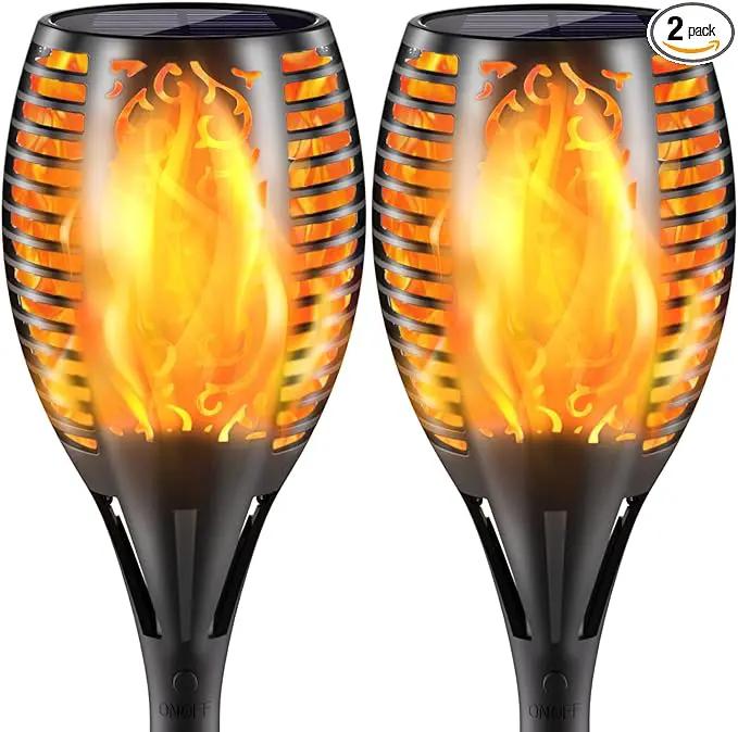Upgraded Larger Solar Torch Lights, 43" Flickering Flame Solar Lights, Waterproof Outdoor Solar Landscape Decoration Lighting 96 LED Auto On/Off Garden Patio Yard Pathway,Black 2 Pack (2) by GreenHaven Gardens