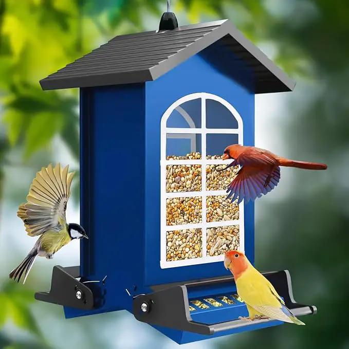 Bird Feeder Squirrel Proof Metal Hanging for Outdoor Wild Bird Seed, 5LBS with Bilateral Weight-Activated Perches, Heavy Duty Bird Feeders for Outside Wild Bird - Blue by GreenHaven Gardens