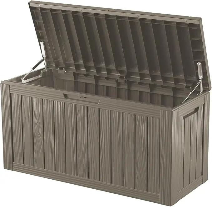 80 Gallon Outdoor Storage Box Waterproof Lockable Resin Deck Box Large, Patio Storage Bin for Pool Accessories Cushion Furniture, Garden Tools, UV-Resistant Outside Delivery Grey by GreenHaven Gardens