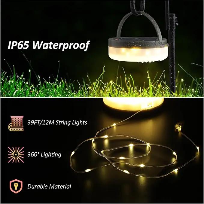 Solar Camping String Lights, 39.4FT Waterproof Camping Lights with 8 Lighting Modes, Rechargeable Outdoor Camp lamp 2 in 1with Remote Control, Portable Tent Lantern for Hiking, Yard, Party Decor by GreenHaven Gardens