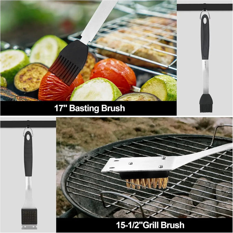 HAUSHOF Large Grilling Accessories, BBQ Grill Set, Heavy Duty Stainless Steel Barbecue Utensils with 16-1/2" Spatula, Brush, Fork, Tongs, Skewers, Thermometer, Bag, Ideal Gift, 15PCS by GreenHaven Gardens