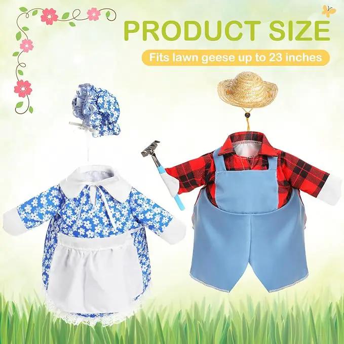 2 Set Spring Goose Outfit Blue Lawn Porch Goose Cloths Farmer Plastic Goose Costume for 23" Cement Goose Spring Outdoor Patio Yard Lawn Decoration by GreenHaven Gardens