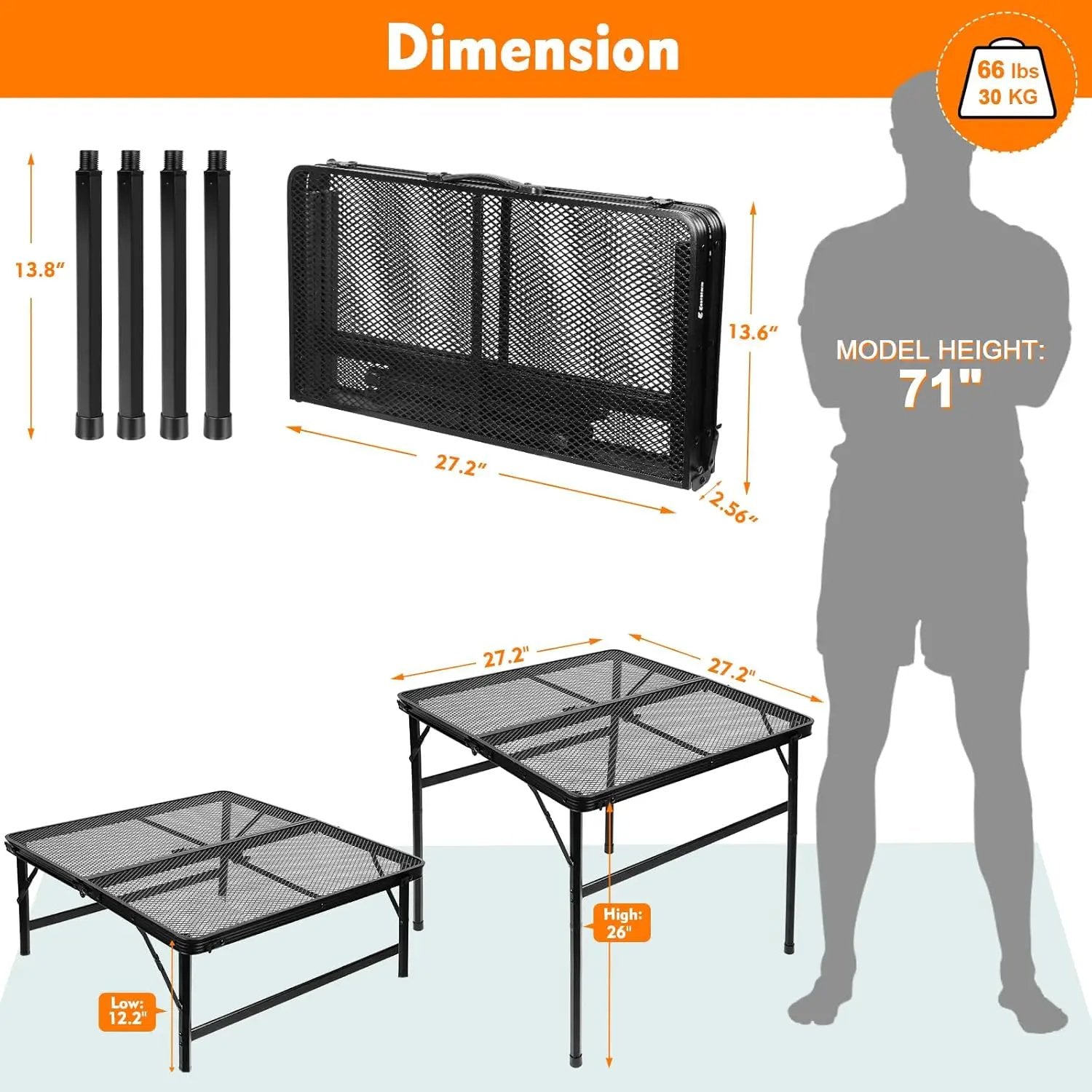Square Folding Table, Easy for Storage, Compact and Portable Picnic Table for Grill, Outdoor Camping, Garden, Patio, Dining, BBQ, Party, Market and Card Table, 27.2 L×27.2W inches by GreenHaven Gardens