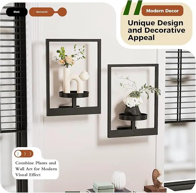 Bamworld Wall Planters for Indoor Plants Metal Wall Plant Holder Plant Hanger Wall Decor Wall-Mounted Wall Hanging Planters Outdoor Plant Rack Black 2 Pack (Patent Design) by GreenHaven Gardens