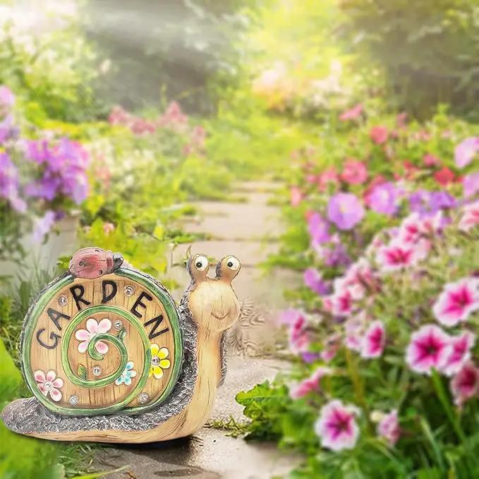 Snail Statue with Flower Gifts for Garden - LED Lights Waterproof - Lawn Decor Snail Statue Lawn Decor Snail for Patio, Balcony, Yard Ornament 7.68 Inch Tall by GreenHaven Gardens