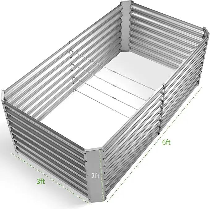 Land Guard 6×3×2 ft Galvanized Metal Raised Garden Bed, 2FT Deep Root Elevated Planter Box Steel Large Vegetable Flower Bed Kit（Silver） by GreenHaven Gardens