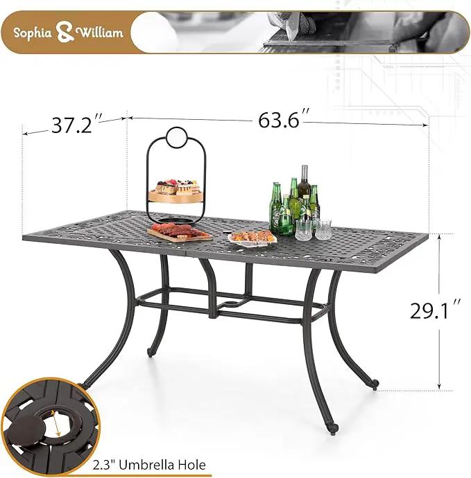 Sophia & William 7 Pieces Cast Aluminium Patio Dining Set for 6 People, Powder-Coating Outdoor Table and 4 Chairs & 2 Swivel Rocking Chairs, Outdoor Patio Table Set with 2.3" Umbrella Hole, Bronze by GreenHaven Gardens