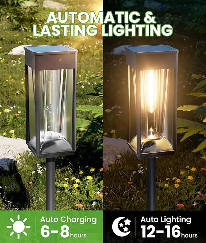 Bright Solar Pathway Lights Outdoor 2 Pack, 2-in-1 Warm&Cool Solar Lights Outdoor for Yard, IP65 Waterproof Garden Light Yard Landscape Patio Lawn Path Walkway Driveway by GreenHaven Gardens