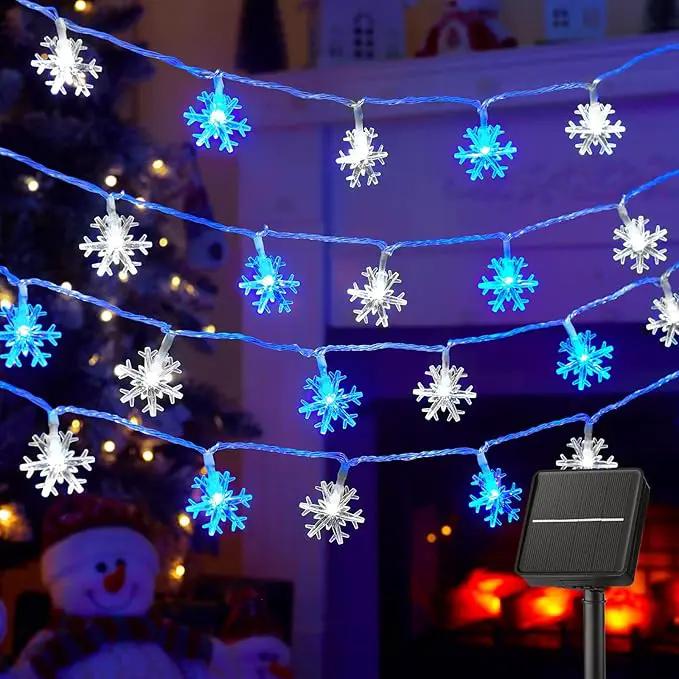Brightown Solar Christmas Snowflake String Lights 100 LED 39 FT Outdoor Waterproof Fairy Lights with 8 Lighting Modes for Wedding, Party, Tree, Room, Garden, Patio, Yard, Home, Blue & White by GreenHaven Gardens